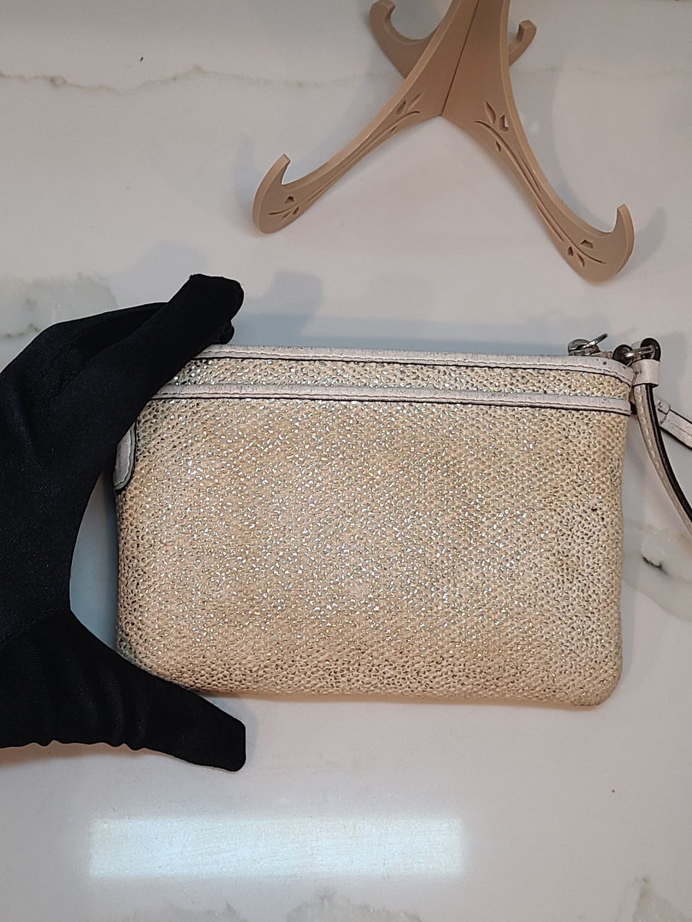 COACH Metallic Beige Wristlet Pouch - Picture 4 of 8